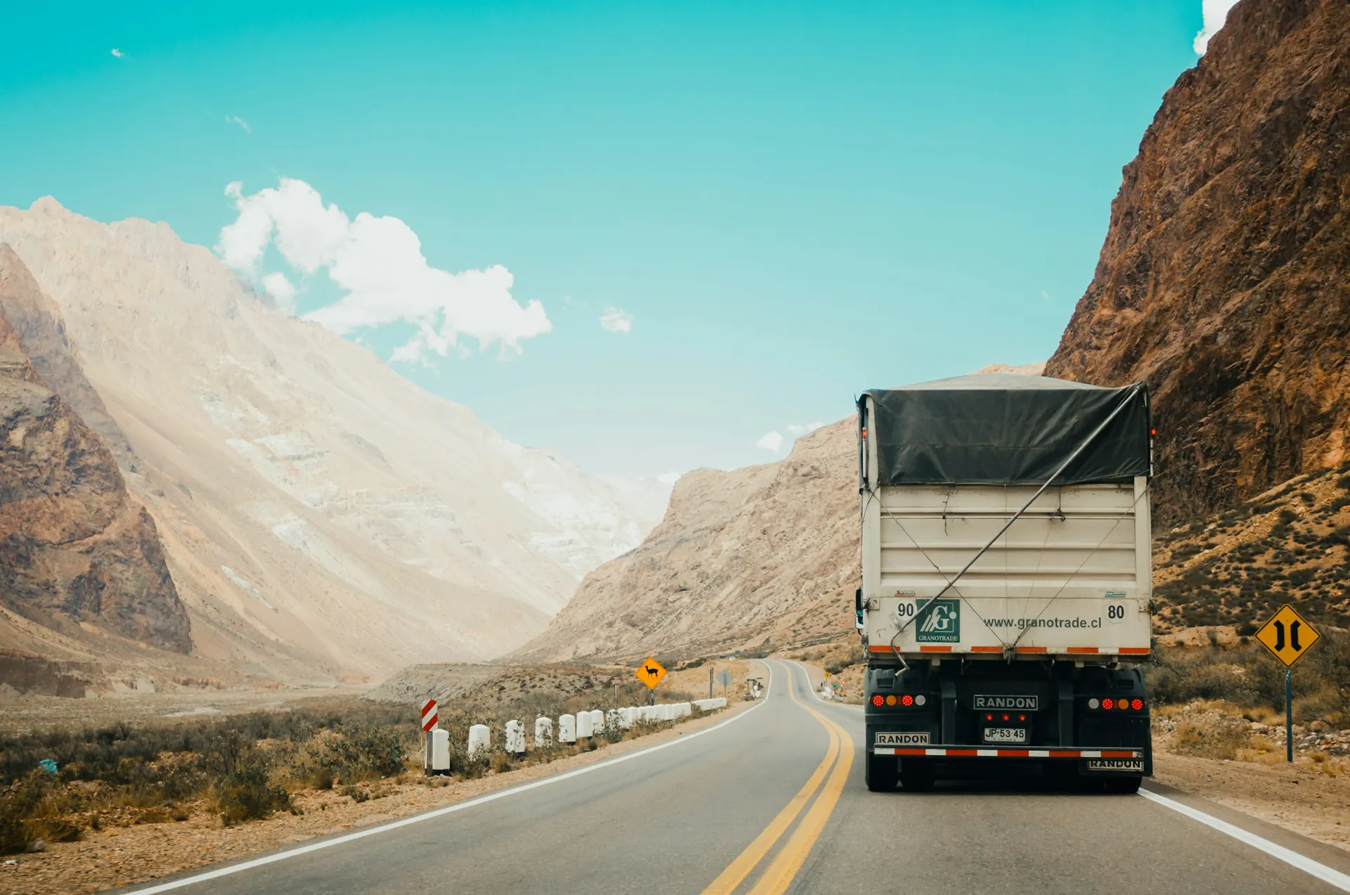 Cargo truck on a mountain highway
